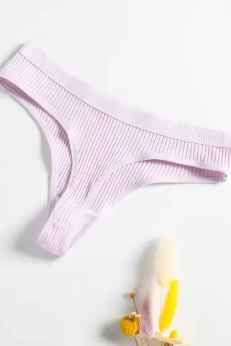 Pink Rib Logo Cotton Thong Panty